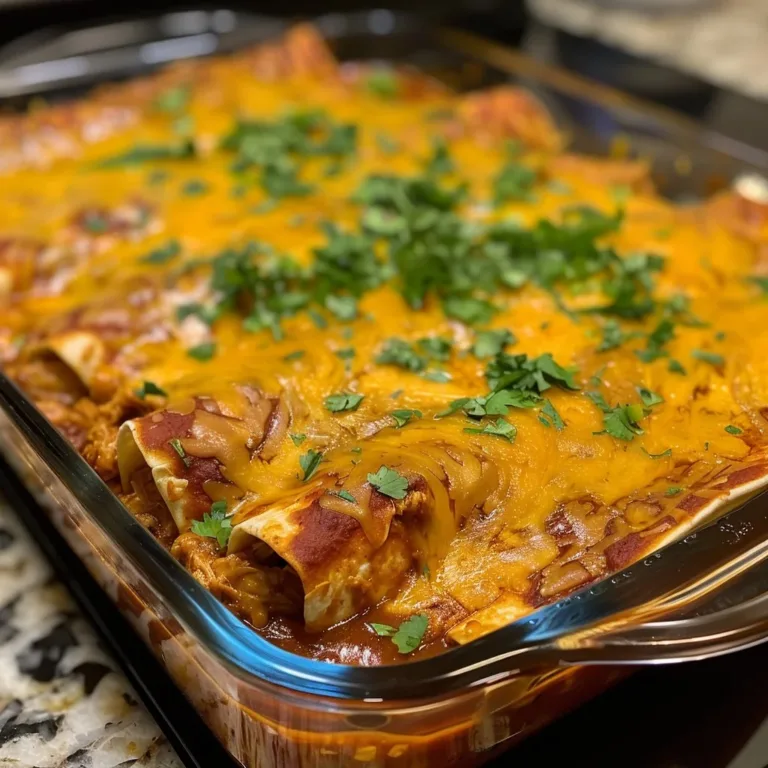 Delicious crockpot spicy chicken enchiladas garnished with fresh cilantro