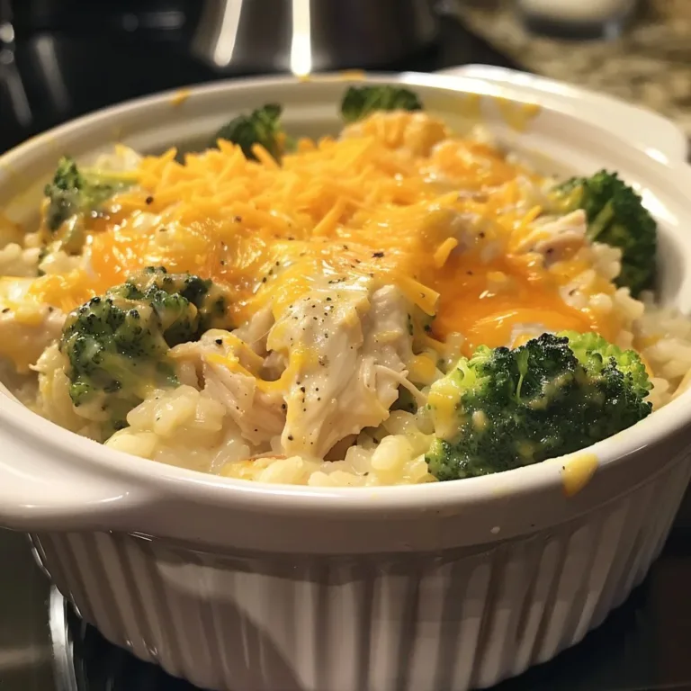 Delicious easy chicken broccoli rice casserole in a baking dish