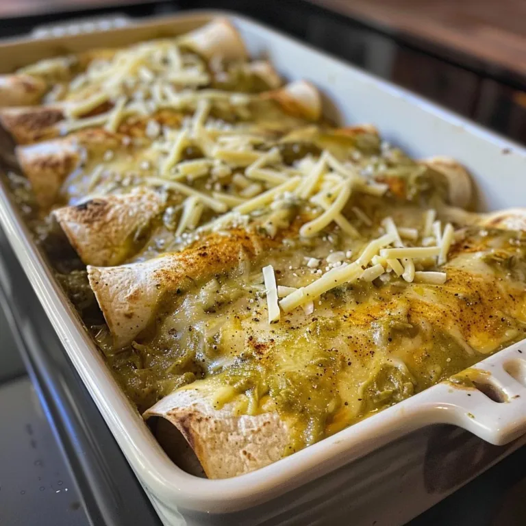 Delicious slow-cooked green chicken enchiladas in a serving dish