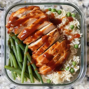 Tasty grilled BBQ chicken meal prep bowl with vegetables and rice