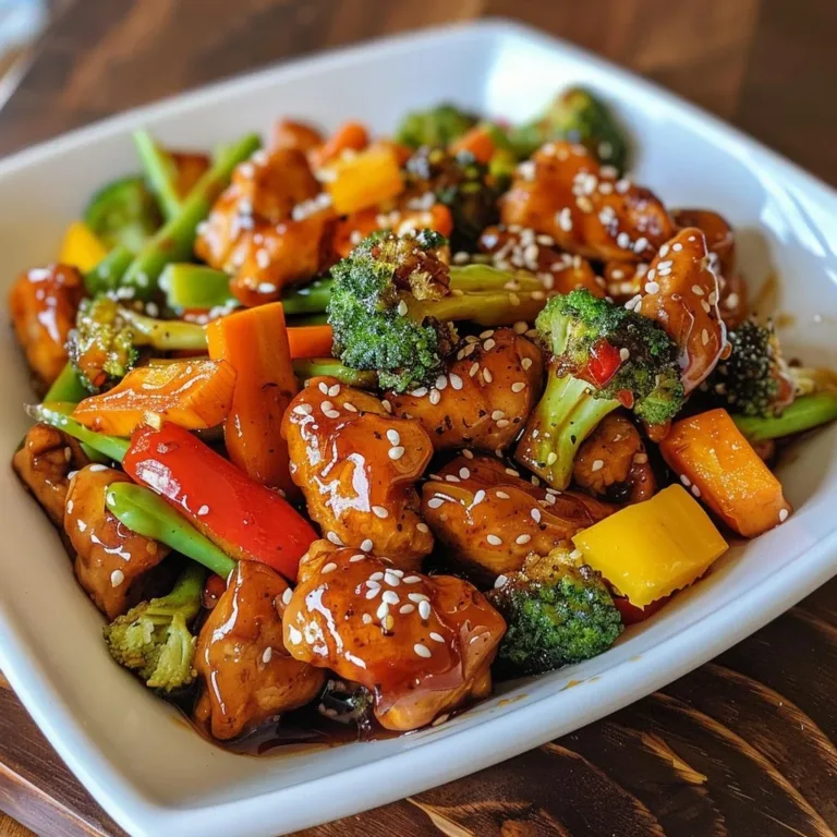 Delicious Honey Garlic Chicken Stir Fry served with colorful vegetables