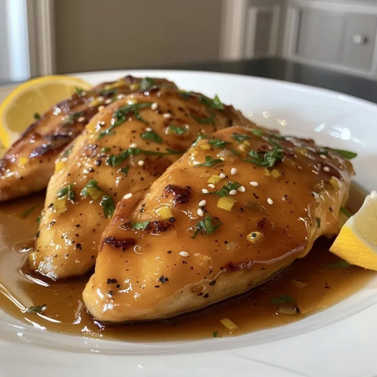 Delicious honey lemon chicken dish with vibrant sauce and garnished vegetables