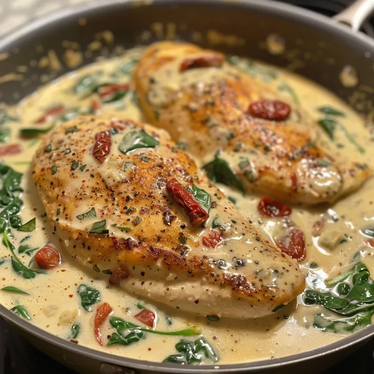 Delicious one-pan creamy Tuscan chicken with spinach and sun-dried tomatoes