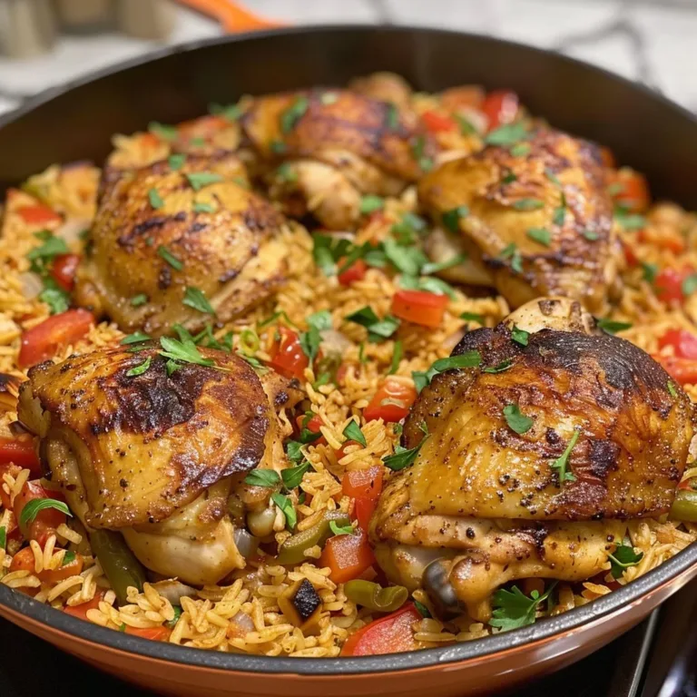 One-Pot Spanish Chicken and Rice served in a vibrant dish