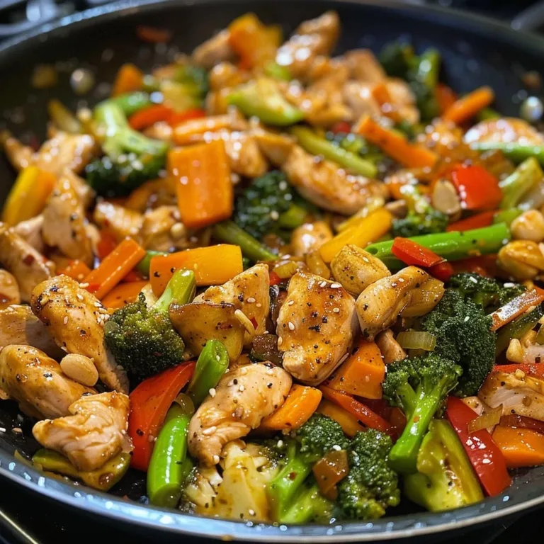 Quick and easy chicken stir-fry recipe with colorful vegetables.