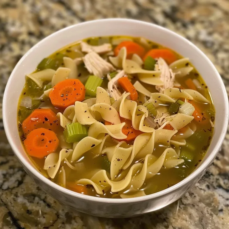 Bowl of homestyle slow cooker chicken noodle soup with vegetables and noodles