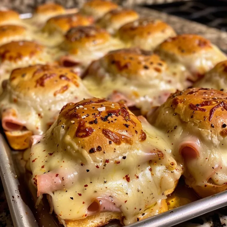 Spicy ham and pepper jack sliders served on a platter for a party.