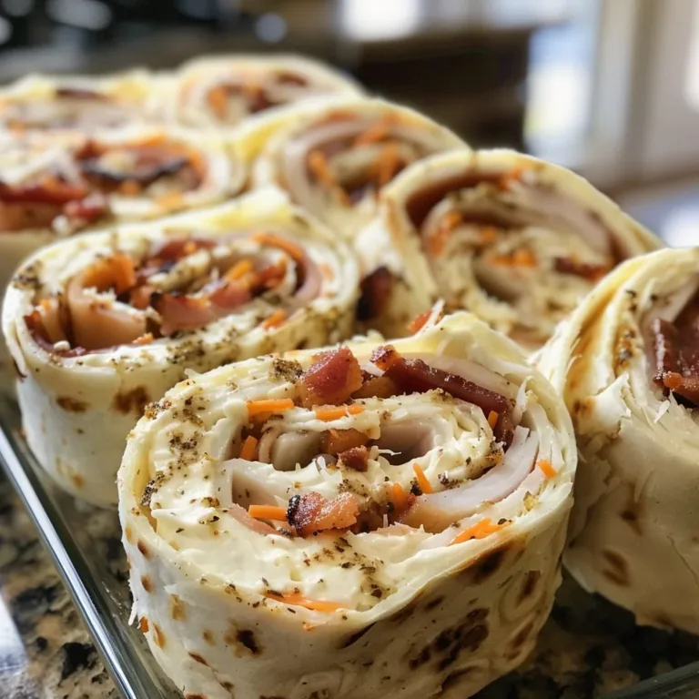 Savory Turkey Bacon Ranch Pinwheels rolled and sliced on a platter
