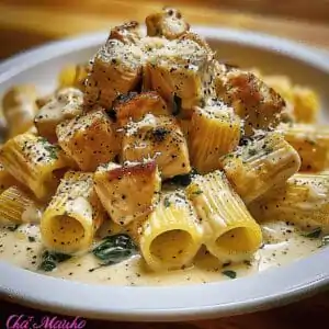 Creamy Garlic Butter Chicken and Rigatoni in Parmesan Sauce