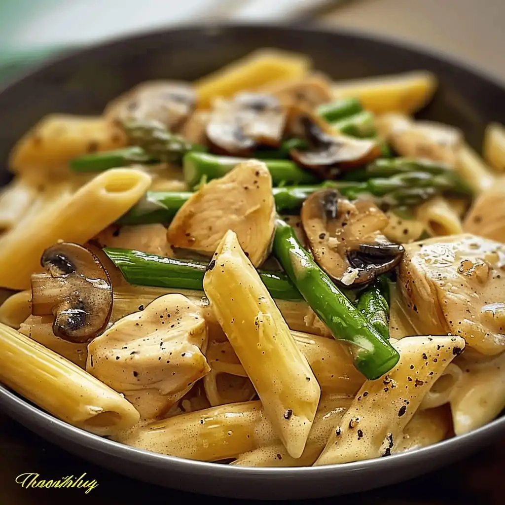 Creamy Mushroom and Asparagus Chicken Penne