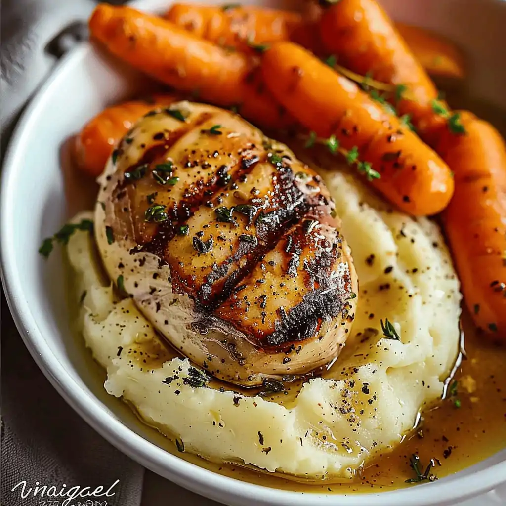 Garlic Herb Chicken with Creamy Mash & Roasted Carrots