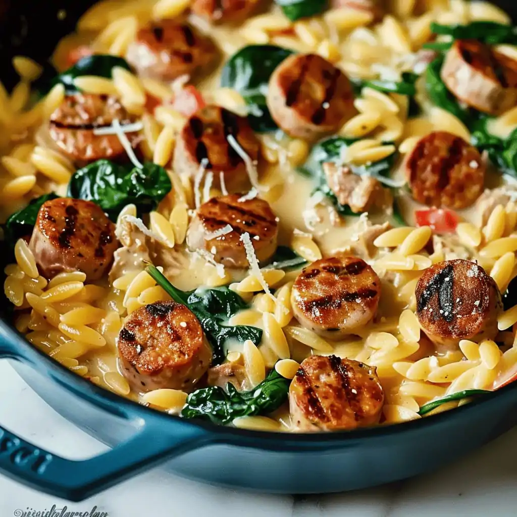 Irresistible Creamy Chicken Sausage Orzo Skillet