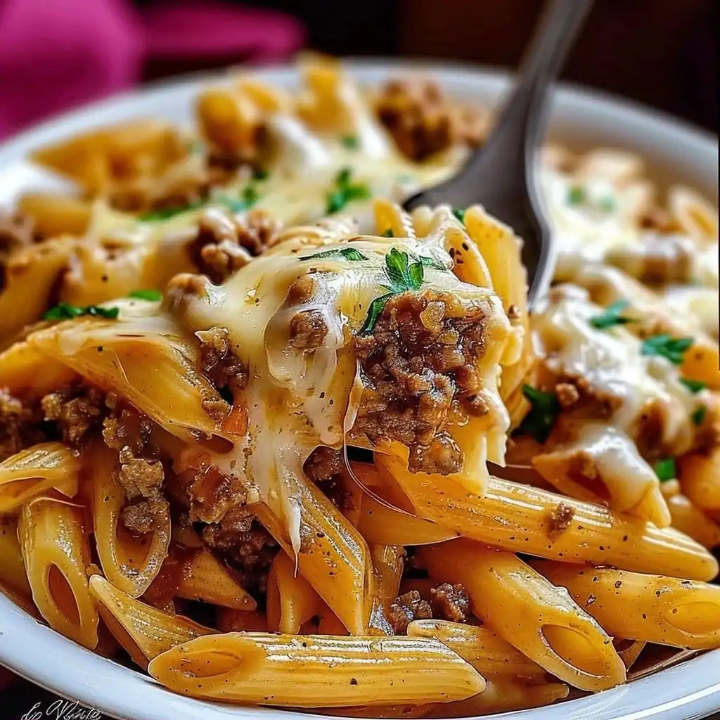 One-Pot Cheesy Beef & Garlic Penne
