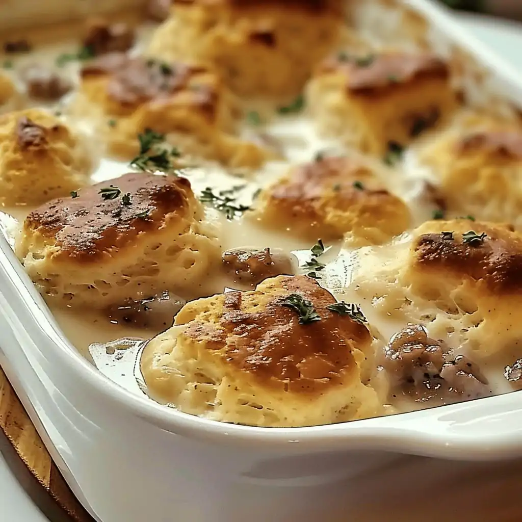 Sausage-Loaded Biscuit Gravy Bake