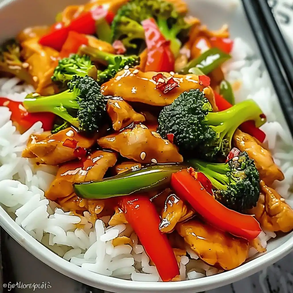 Spicy Garlic Chicken Stir Fry with Rice